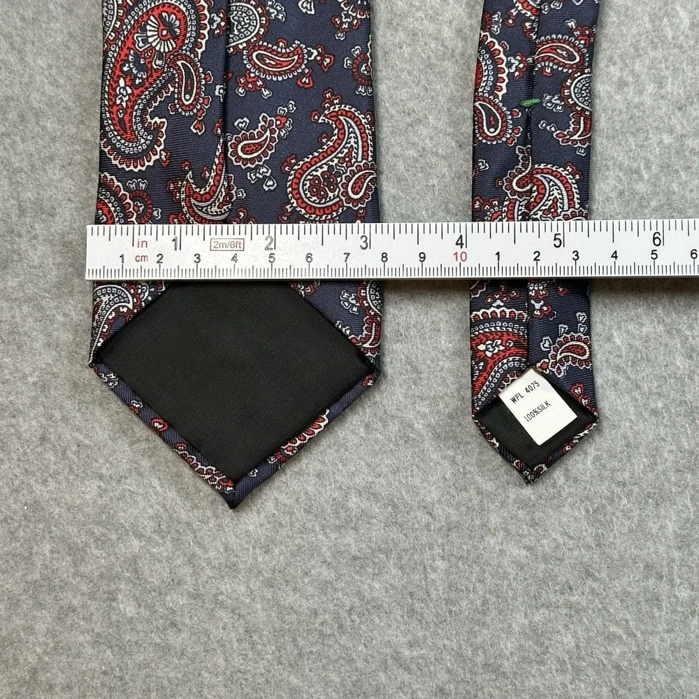 Reed James 100% Silk Navy Red Paisley Necktie Mens Classic Width Tie 56x3.1in